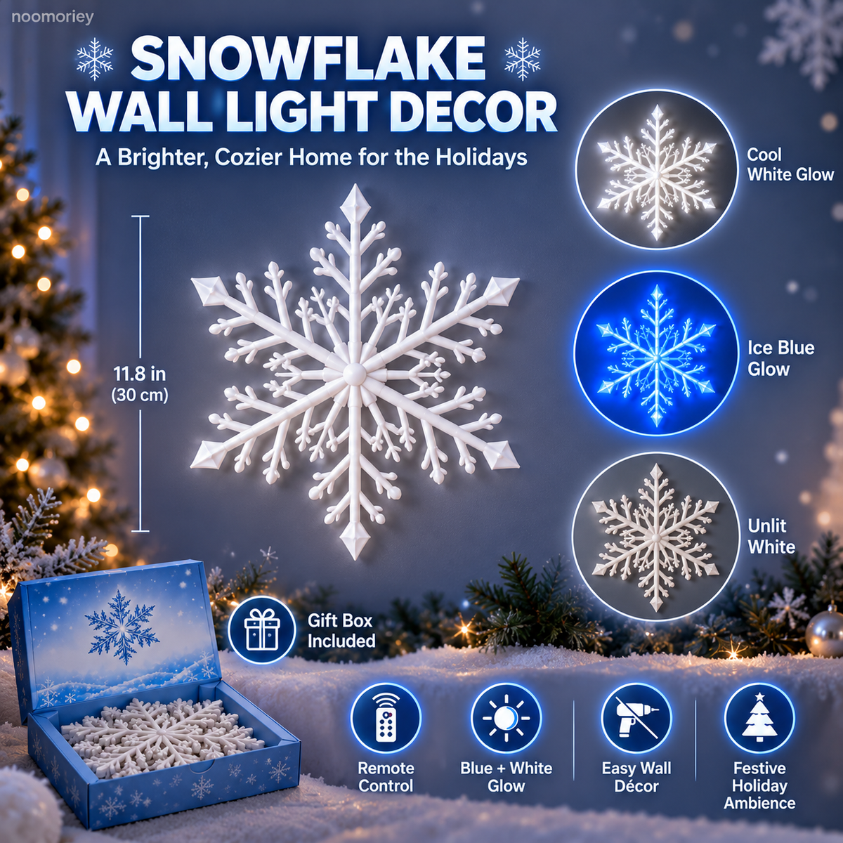 ❄️4 PCS LED Snowflake Wall Lights – Blue & White Christmas Holiday Decor
