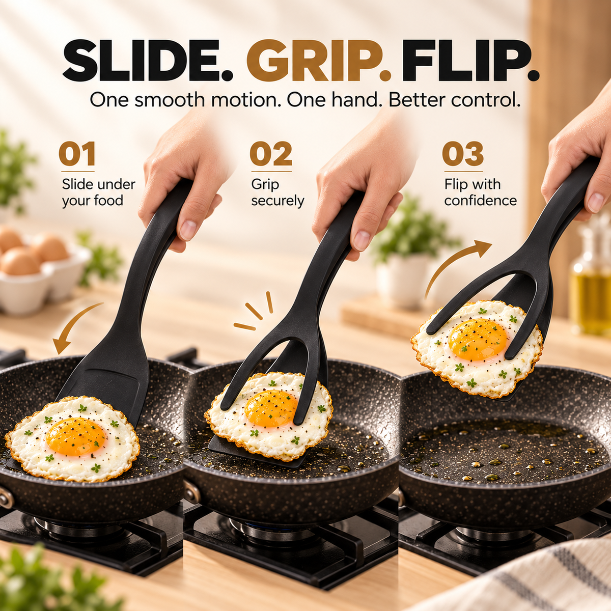 🍳 2-in-1 Grip & Flip Spatula Tongs – Easy Food Flipping Kitchen Tool
