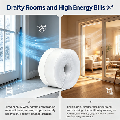 Adhesive Weather Stripping, 32.8Ft x1.38in Draught Excluder Insulation Tape for Doors, Windows, Shower Sealing🏡