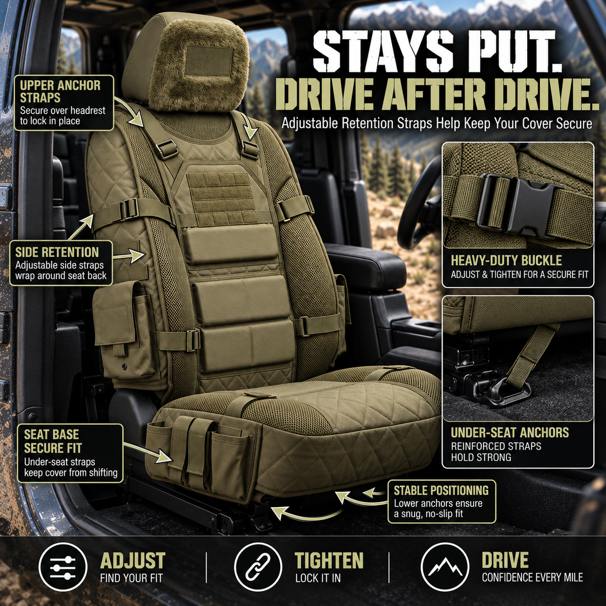 🚙Rugged MOLLE Truck Seat Cover – Tactical Storage, Seat Protection & All‑Day Comfort