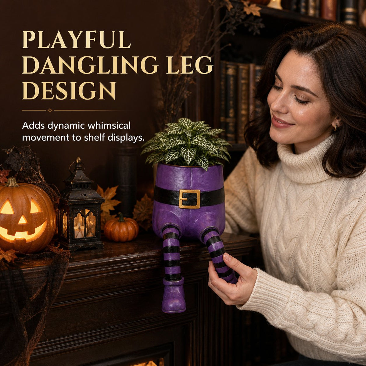 Halloween Whimsical Hanging Leg Planter Hand-Painted Resin Succulent Pot