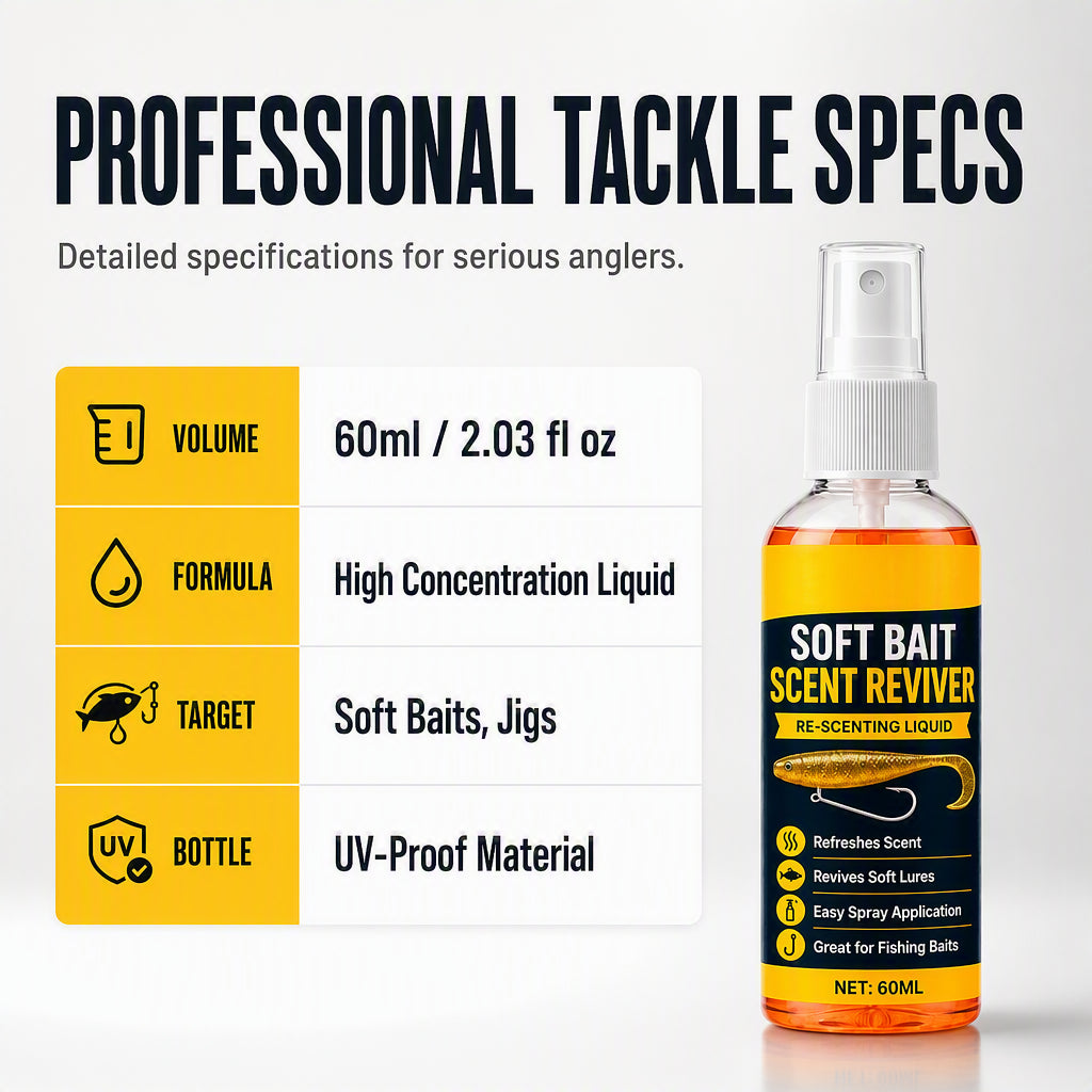 🎣 Soft Bait Scent Booster Spray‑60ML High‑Concentration Fishing Lure Scent Reviver, Portable Instant Attractant Spray for Fresh & Saltwater Soft Baits